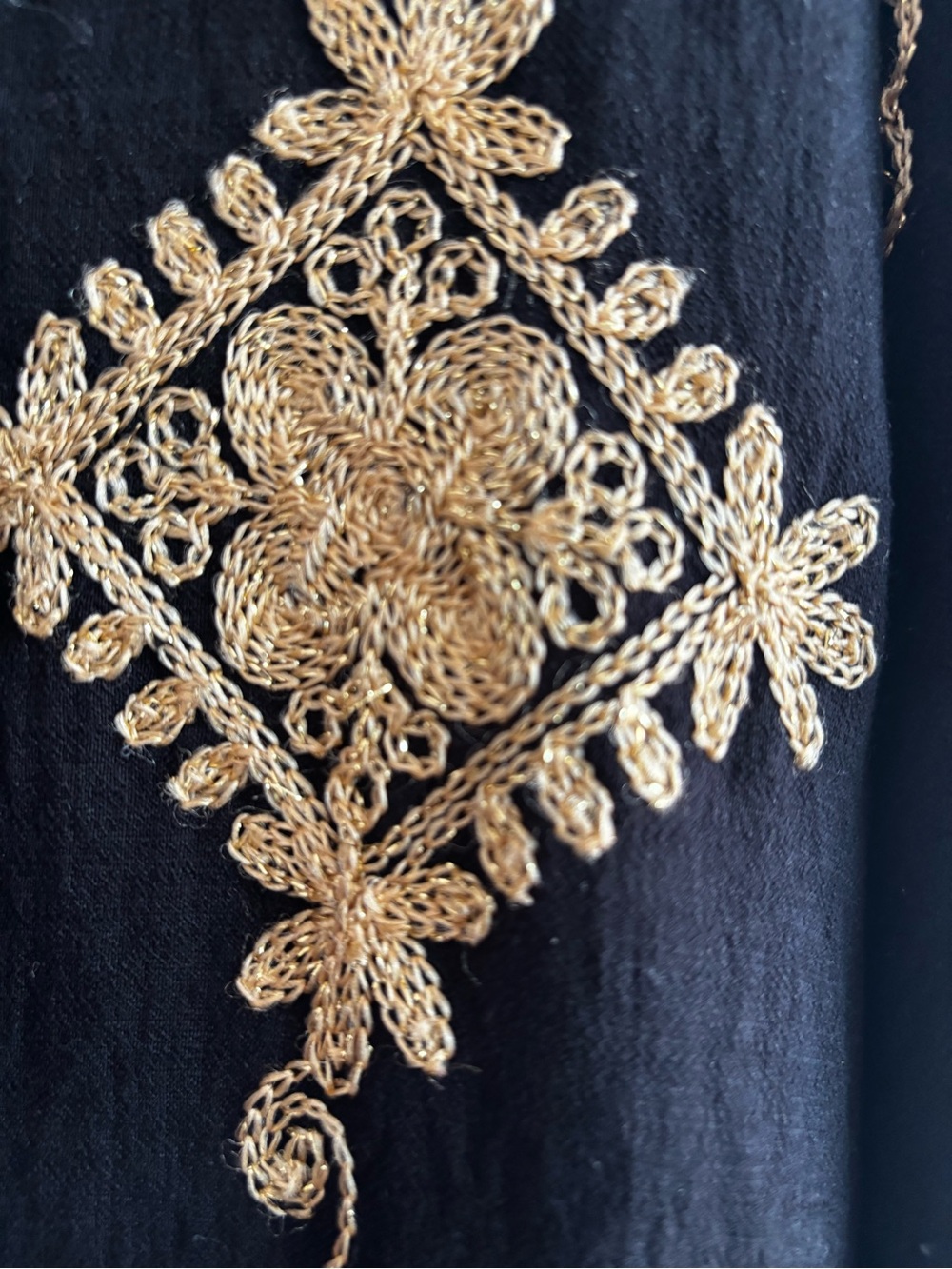Black Oversized Tunic Top with Gold Embroidered Motifs - Picture 5 of 7